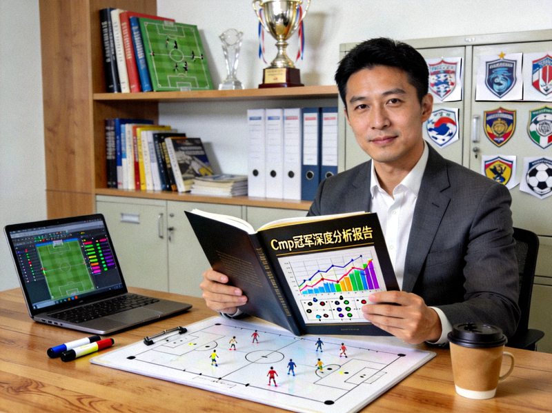 专业体育分析师在办公室使用Cmp冠军深度分析报告进行战术研究的场景